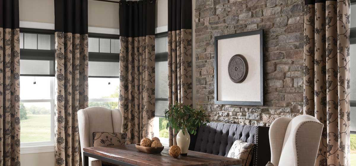 Floral drapes and custom blinds
